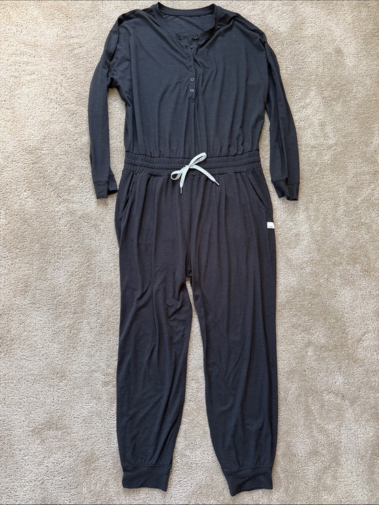 Vuori Pants - Vuori Lux Henley Long Sleeve Jumpsuit in Heathered Ink
